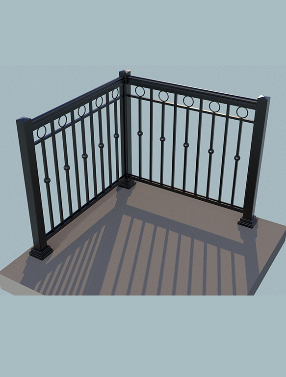 AG-3-3 aluminum deck railing with decorative balusters and a black powder-coated finish, ideal for modern outdoor spaces.