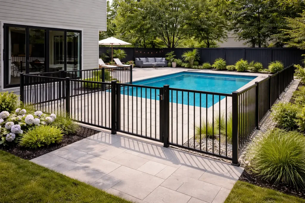Custom aluminum pool fence and gate for a Toronto GTA home