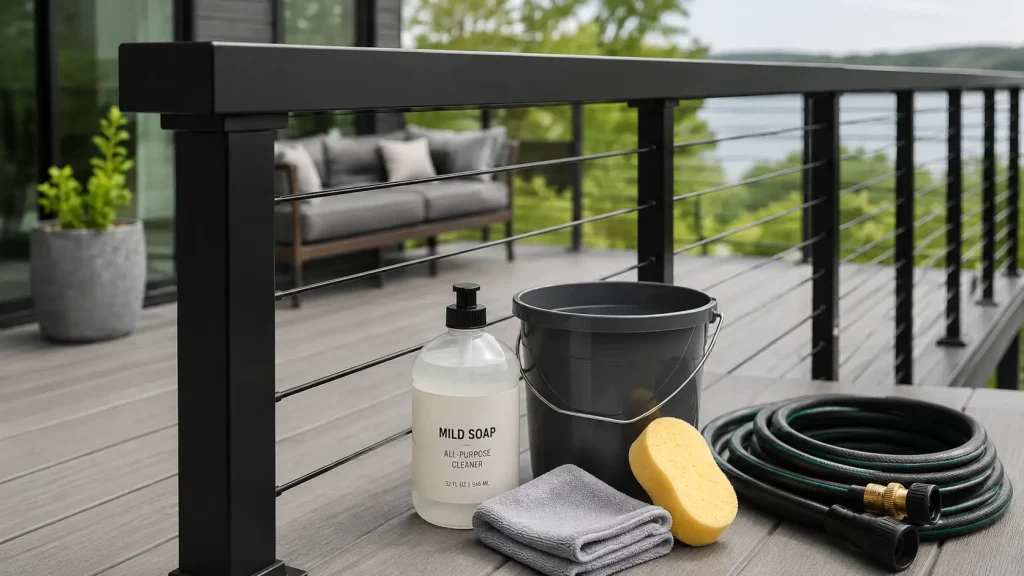 cleaning aluminum railings with mild soap and water