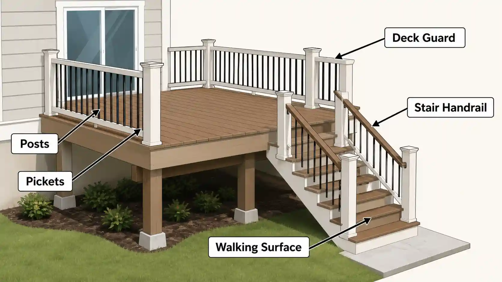 diagram showing deck guard and stair handrail differences