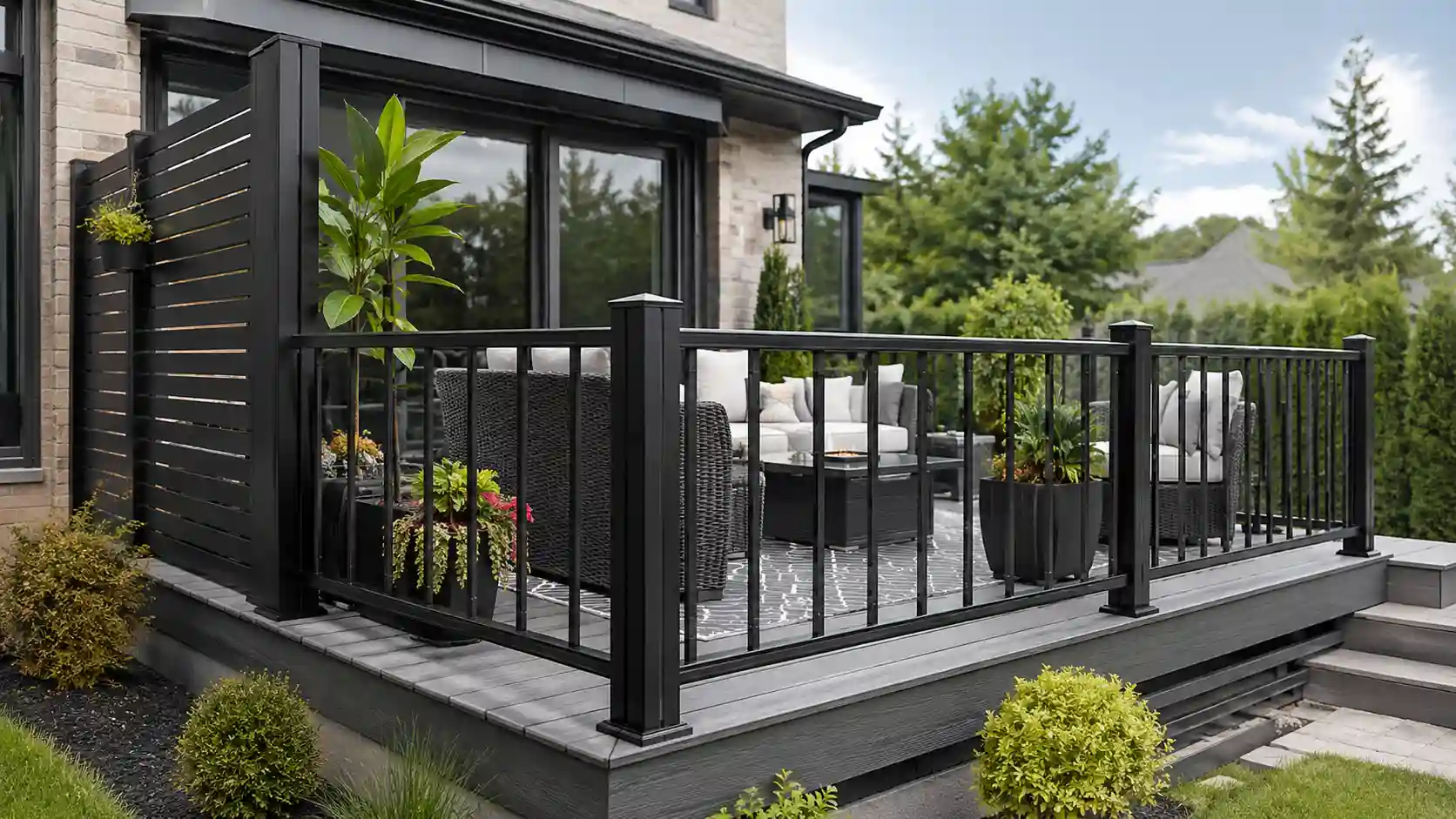 Deck privacy railing ideas for a modern Ontario backyard deck