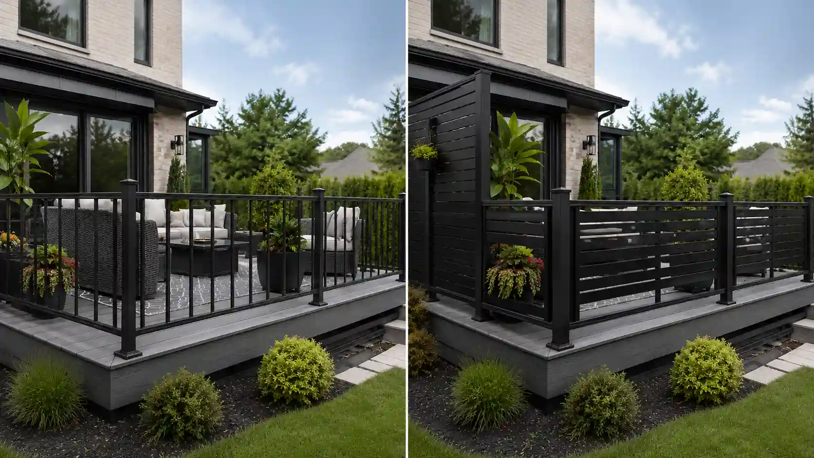Open deck compared with a deck using privacy railing panels