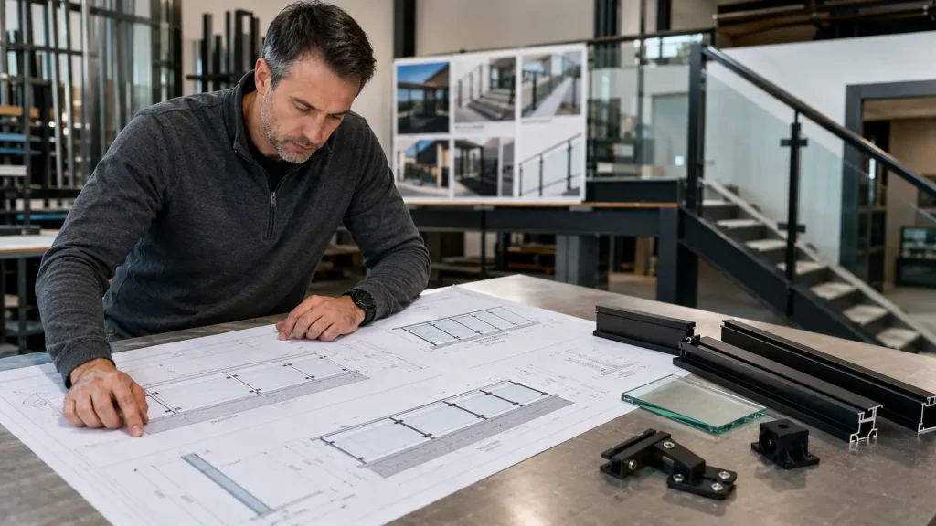 railing shop drawings for aluminum and glass railing project planning