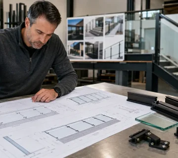 Railing shop drawings for aluminum and glass railing project planning