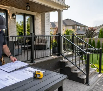Deck railing planning checklist with measurements and railing details