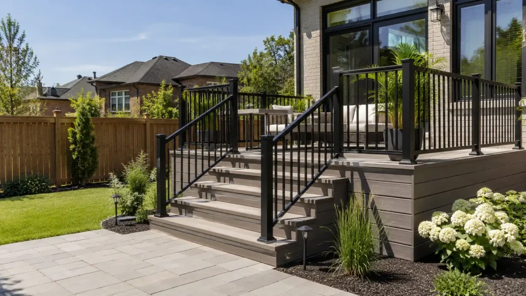 Ontario deck railing height guide for a modern backyard deck