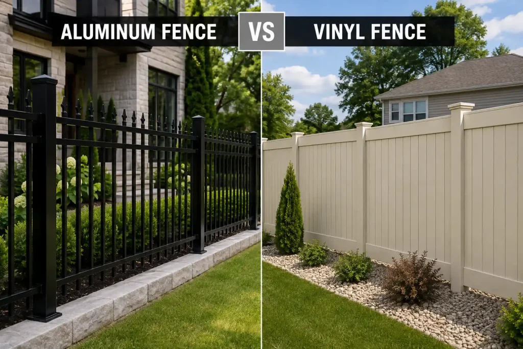 Aluminum fence vs vinyl fence comparison on an Ontario property