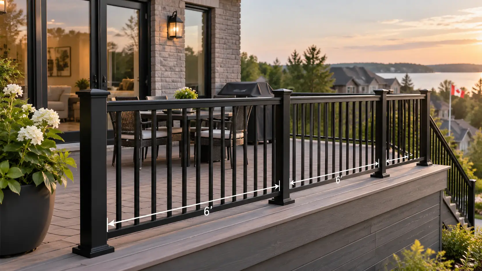 Aluminum railing post spacing on an Ontario deck