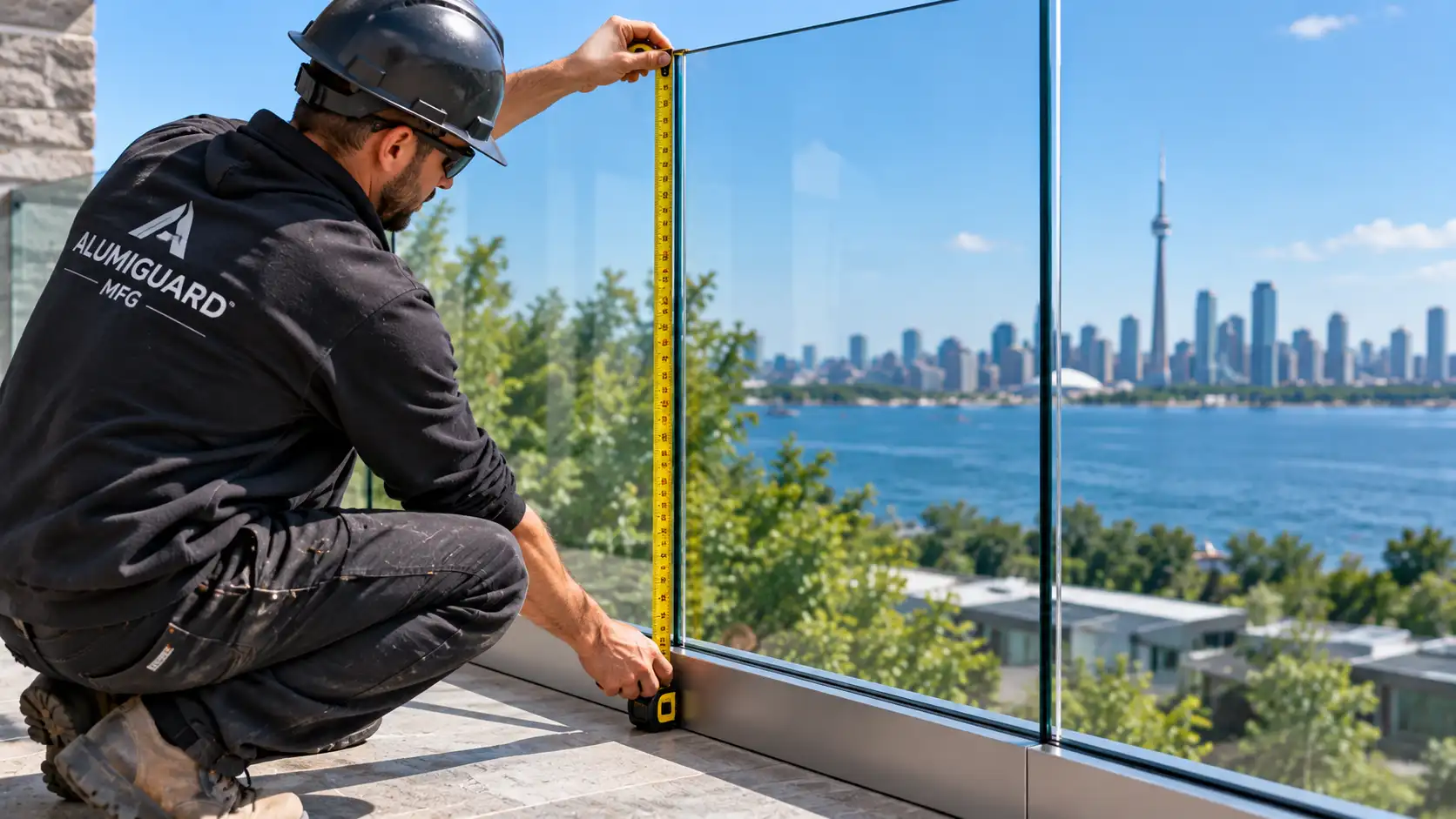 Measuring glass railing panel size before fabrication